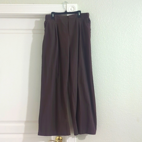 Halara Cotton Wide-Leg Pants Pull-On Pocket Brown High-Rise Large Regular - Picture 1 of 8